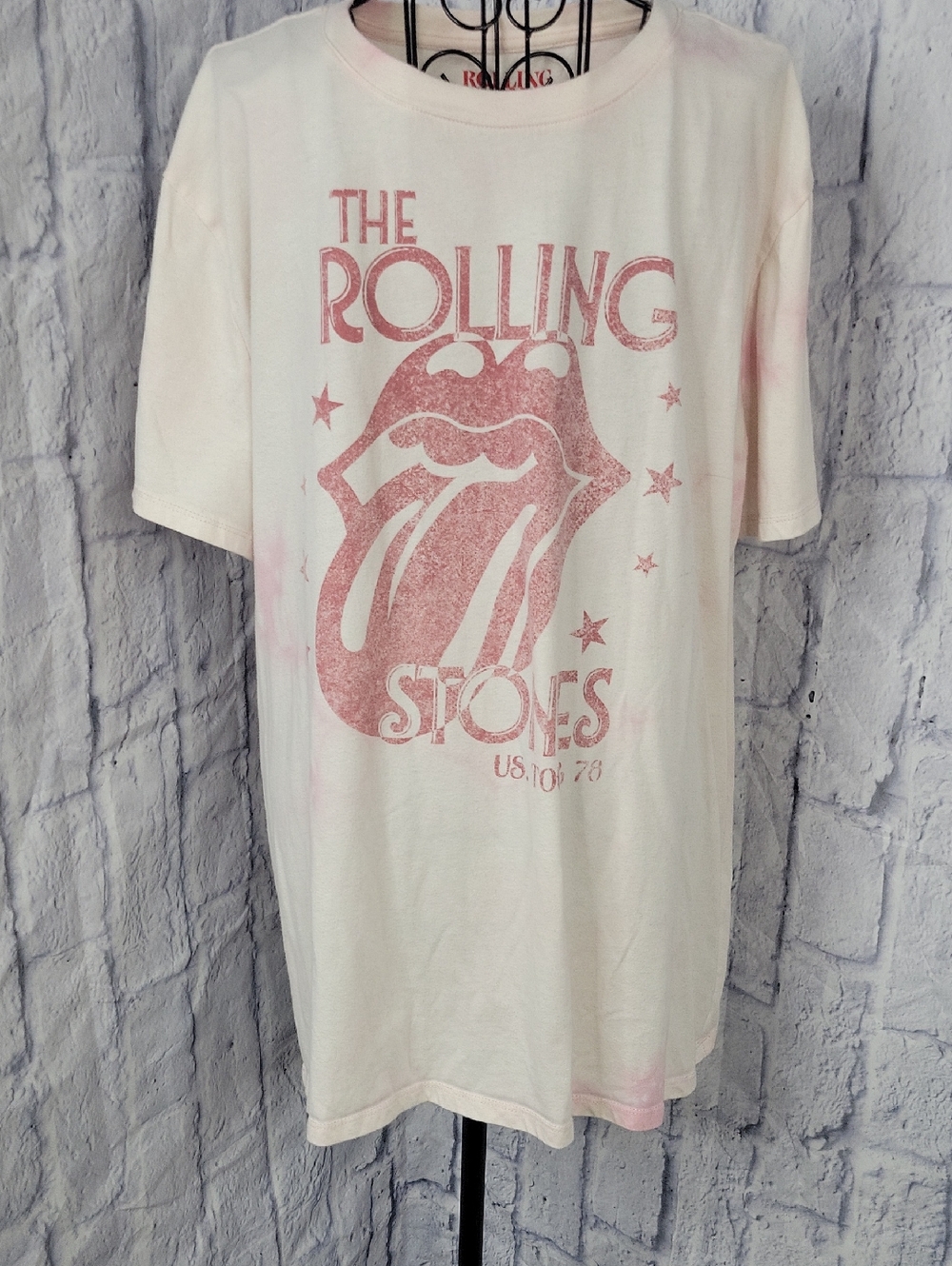 Rolling Stones Graphic Band Tee XL Cream Pink Vintage‎ Style Shirt